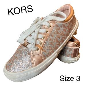Michael Kors Girls Sneakers size 3 Silver Rose Gold Sparkle